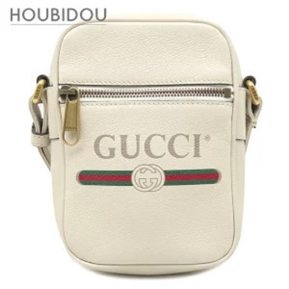 Gucci Grained Calfskin Logo Crossbody Bag white leather logo Web Ivory White